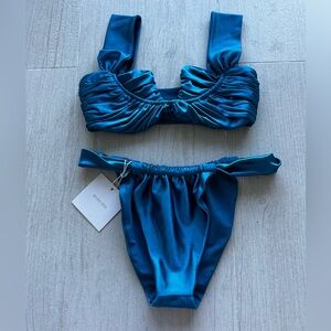 Divinoseas Blue Satin Bikini Set